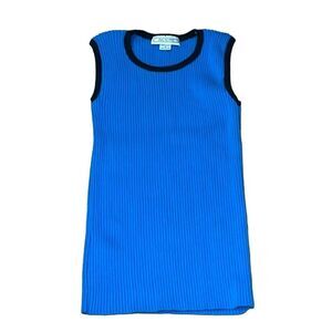 Vintage Pretense Ribbed Sleeveless Sweater, Aqua, long, Medium